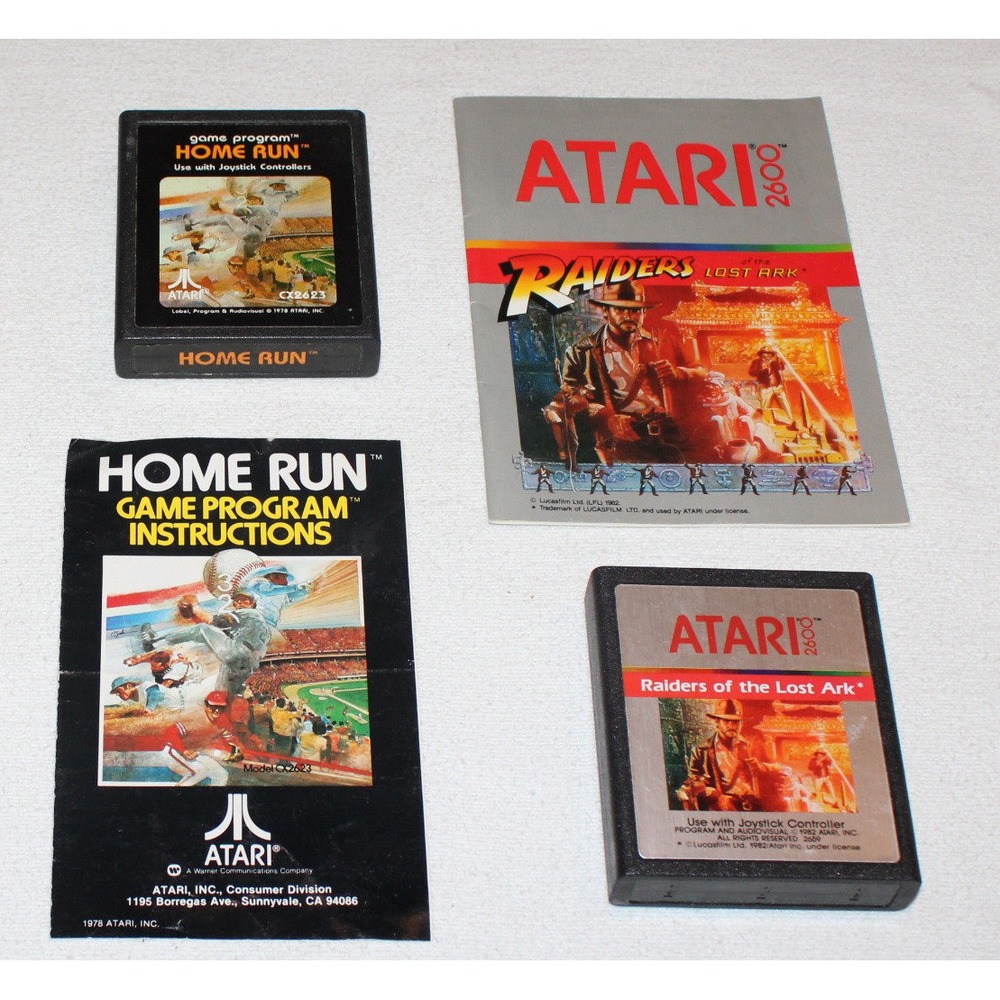 2 vintage Atari 2600 game cartridges Raiders of the Lost Ark Home Run w/ manuals